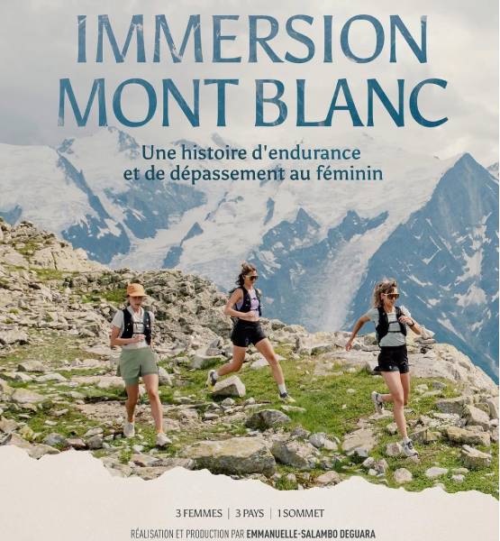 L'affiche du film "Immersion Mont Blanc" 3 personnes qui montent le sommet